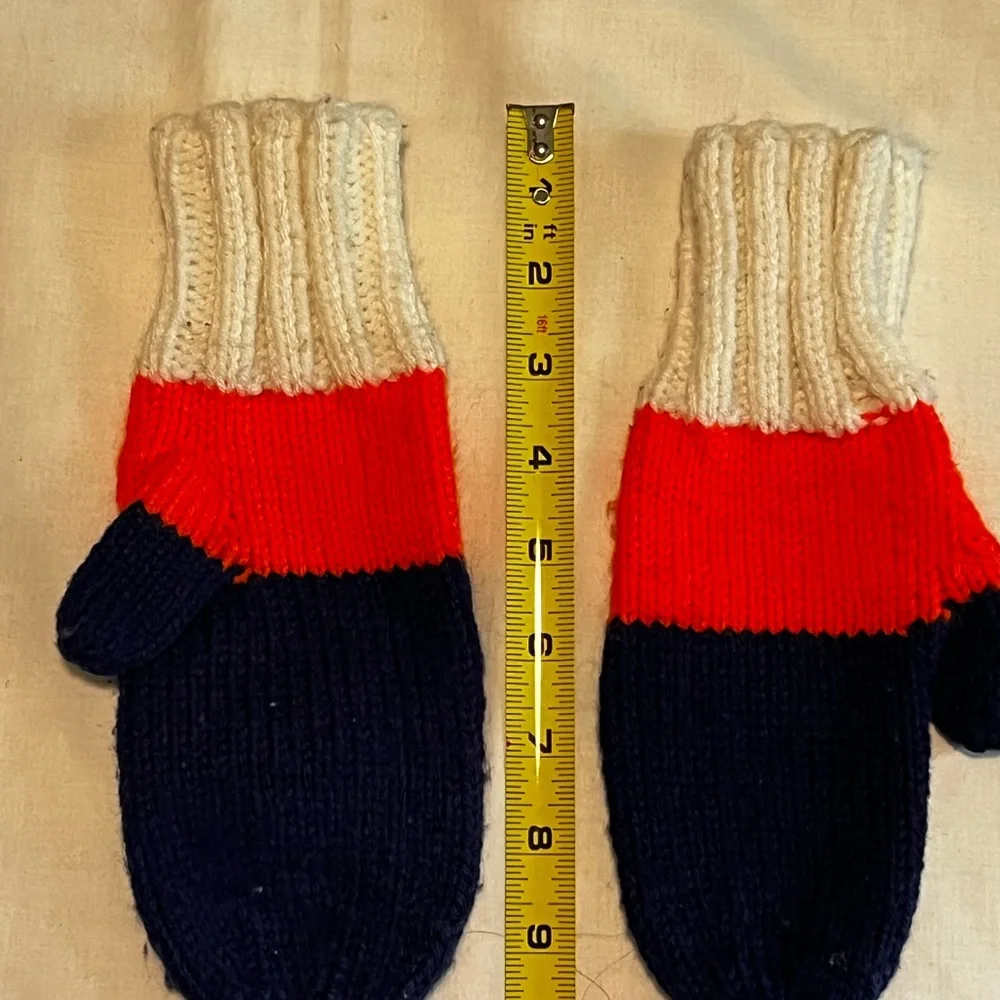 Navy, white, & orange handmade knit mittens-Chicago bears, Illini